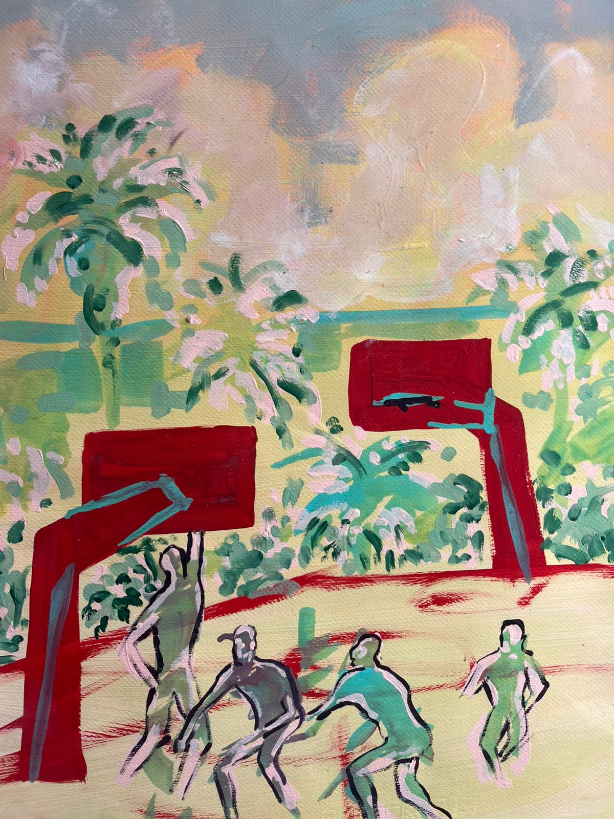 Cancha de baloncesto al atardecer